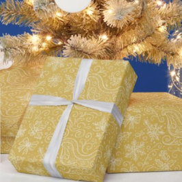 金ゴールドドードルクリスマスそりパターン ラッピングペーパー