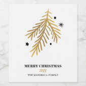 金ゴールドドードルパインブランチのクリスマス休暇 ワインラベル (シングルラベル)