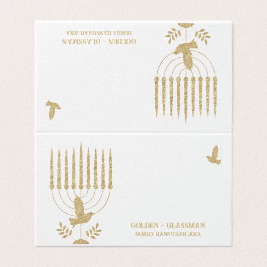 金ゴールドドーブ（ユダヤ教）メノラーハンヌカプレイスシーティングカード 名刺 (外部フラット)