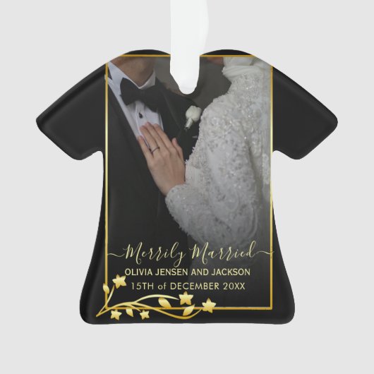 金ゴールドナイトスターフレーム結婚クリスマスの写真 オーナメント (正面)