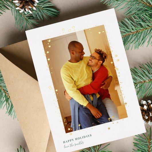 金ゴールドナイトスターフレーム結婚クリスマスの写真 箔シーズンカード