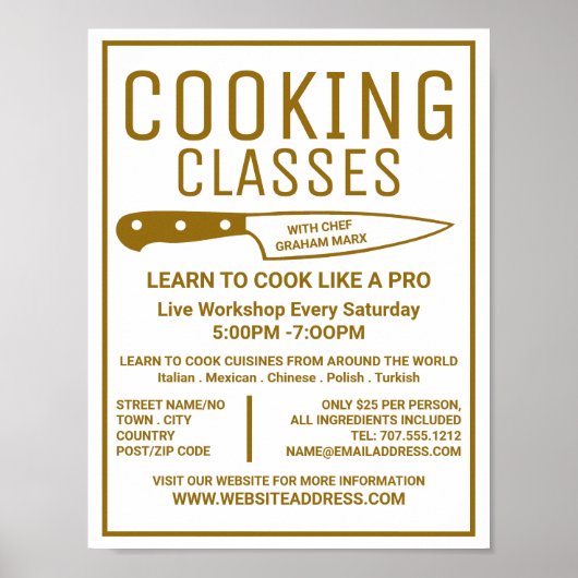 金ゴールドナイフ、グルメ、料理クラス広告ズ ポスター (正面)