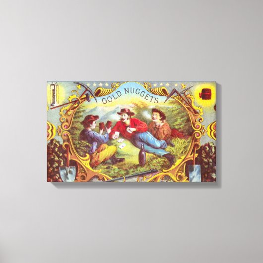 金ゴールドナゲッツアンティークシガーラベル キャンバスプリント (正面)