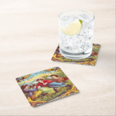 金ゴールドナゲッツアンティークシガーラベル スクエアペーパーコースター (インサイチュ)