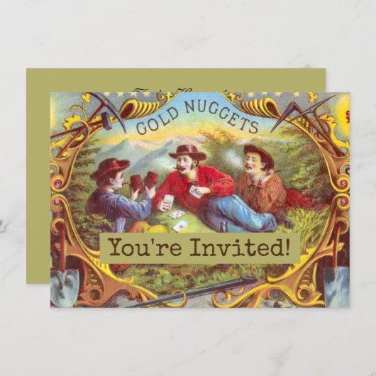 金ゴールドナゲッツアンティークシガーラベル 招待状 (正面/裏面)