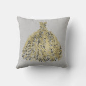 金ゴールドナチュラルグレイモダンボタニカルドレス クッション (裏面)