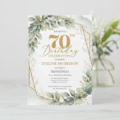 金ゴールドナンバーウォーターカラーユーカリ70歳の誕生日 招待状 (スタンド正面)