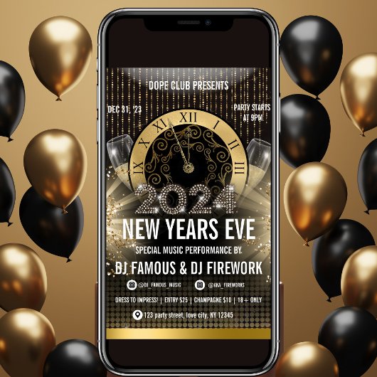 金ゴールドニューイヤーイブパーティの招待状 招待状