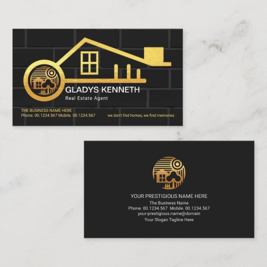 金ゴールドニューホーム鍵実在エステートプロパティ 名刺 (正面/裏面)