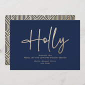 金ゴールドネイビモダンーミニマルブルーエレガント シーズンカード (正面/裏面)