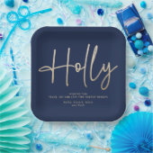 金ゴールドネイビモダンーミニマルブルーエレガント ペーパープレート (パーティー)