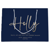 金ゴールドネイビモダンーミニマルブルーエレガント ラージペーパーバッグ (正面)