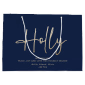 金ゴールドネイビモダンーミニマルブルーエレガント ラージペーパーバッグ (裏面)