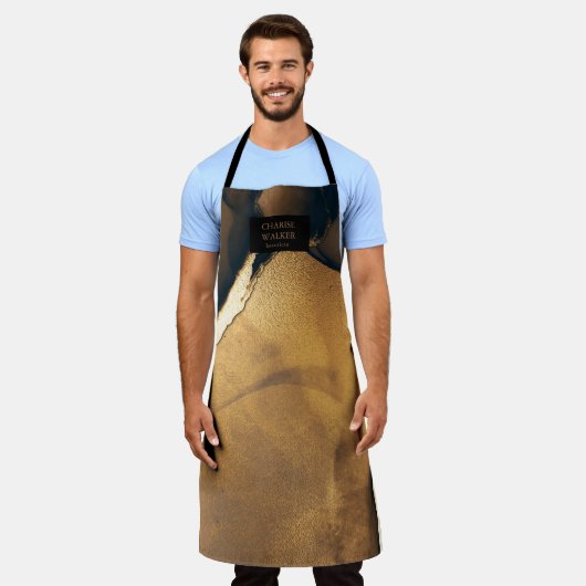 金ゴールドネイビーインクビューティシャンサロンモノグラムエプロン エプロン (着用した状態)