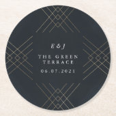 金ゴールドネイビーエレガンスダイアモンドジオデコ結婚ズ ラウンドペーパーコースター (正面)