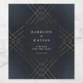 金ゴールドネイビーエレガンスダイアモンドジオデコ結婚ズ ワインラベル (シングルラベル)