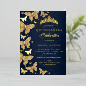 金ゴールドネイビーエレガントバタフライキンセアニェラ 箔招待状 (立ち正面)