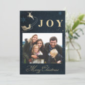 金ゴールドネイビーエレガントブルースカイ写真ファミリークリスマス シーズンカード (スタンド正面)