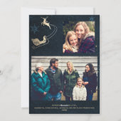 金ゴールドネイビーエレガントブルースカイ写真ファミリークリスマス シーズンカード (裏面)