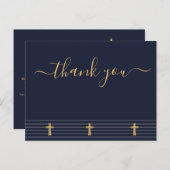 金ゴールドネイビーエレガントブルータイポグラフィサンキューポスカ ポストカード (正面/裏面)