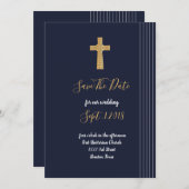 金ゴールドネイビーエレガントブルータイポグラフィ保存日 招待状 (正面/裏面)