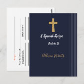 金ゴールドネイビーエレガントブルーブライダルシャワーレシピ ポストカード (正面/裏面)