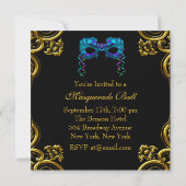金ゴールドネイビーエレガントブルーマスカレードパーティー 招待状 (裏面)