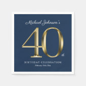 金ゴールドネイビーカスタムル40歳のパーティー スタンダードカクテルナプキン (正面)