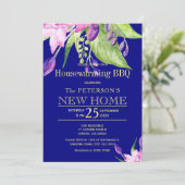 金ゴールドネイビーグリーン秋引っ越し祝いパーティーbbq 招待状 (スタンド正面)