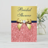 金ゴールドネイビーコーラルシークインズダイアモンズボウブライダルシャワー 招待状 (スタンド正面)