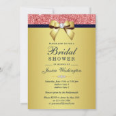 金ゴールドネイビーコーラルシークインズダイアモンズボウブライダルシャワー 招待状 (裏面)