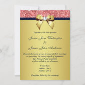 金ゴールドネイビーコーラルシークインズダイアモンズボー結婚ズ 招待状 (裏面)