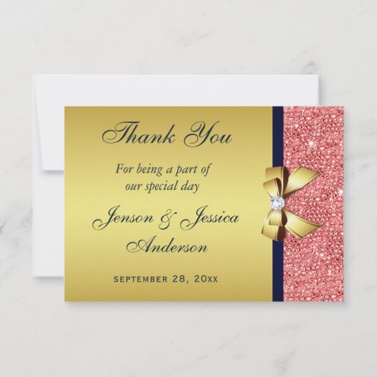 金ゴールドネイビーコーラルシークインズダイアモンボグサンキュー サンキューカード (裏面)