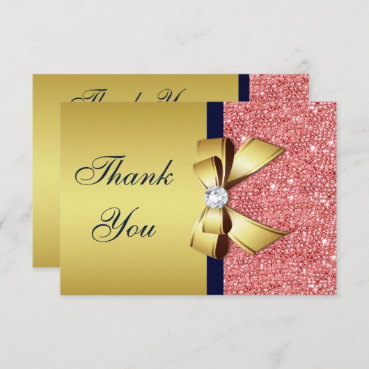 金ゴールドネイビーコーラルシークインズダイアモンボグサンキュー サンキューカード (正面/裏面)