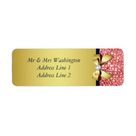 金ゴールドネイビーコーラルシークインズダイヤモンドボウ ラベル