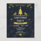 金ゴールドネイビースノーフレーククリスマスパーティの招待状 (正面)