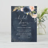 金ゴールドネイビースパークルフローラ水彩ブライダルシャワー 招待状 (スタンド正面)