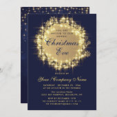 金ゴールドネイビースパークルライツクリスマスイブパーティー 招待状 (正面/裏面)