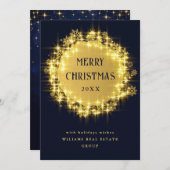 金ゴールドネイビースパークルライツ企業のクリスマス シーズンカード (正面/裏面)
