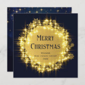 金ゴールドネイビースパークルライツ企業のクリスマス シーズンカード (正面/裏面)