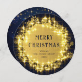 金ゴールドネイビースパークルライツ企業のクリスマス シーズンカード (正面/裏面)