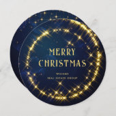 金ゴールドネイビースパークルライツ企業のクリスマス シーズンカード (正面/裏面)