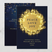 金ゴールドネイビースパークルライツ企業のクリスマス シーズンカード (正面/裏面)