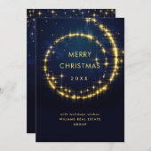 金ゴールドネイビースパークルライツ企業のクリスマス シーズンカード (正面/裏面)