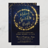 金ゴールドネイビースパークルライトクリスマスカクテルパーティー 招待状 (正面/裏面)