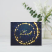 金ゴールドネイビースパークルライトRSVPと食事の選択 ポストカード (スタンド正面)