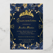 金ゴールドネイビースワールスクロールフローラキンセアニェラ 箔招待状 (正面)