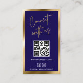 金ゴールドネイビーソーシャルメディアQRコードフォトプロフェッショナル 名刺 (裏面)