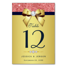 金ゴールドネイビーダイヤモンドボウコーラルシークイン テーブルナンバー