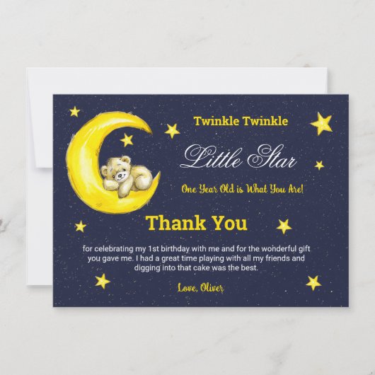 金ゴールドネイビートゥインクルリトルスター1st誕生日 サンキューカード (正面)